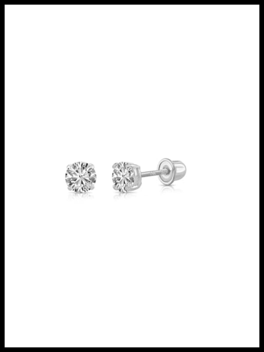 14k White Gold 4mm Round Cubic Zirconia Solitaire Stud Earrings Screw Backs